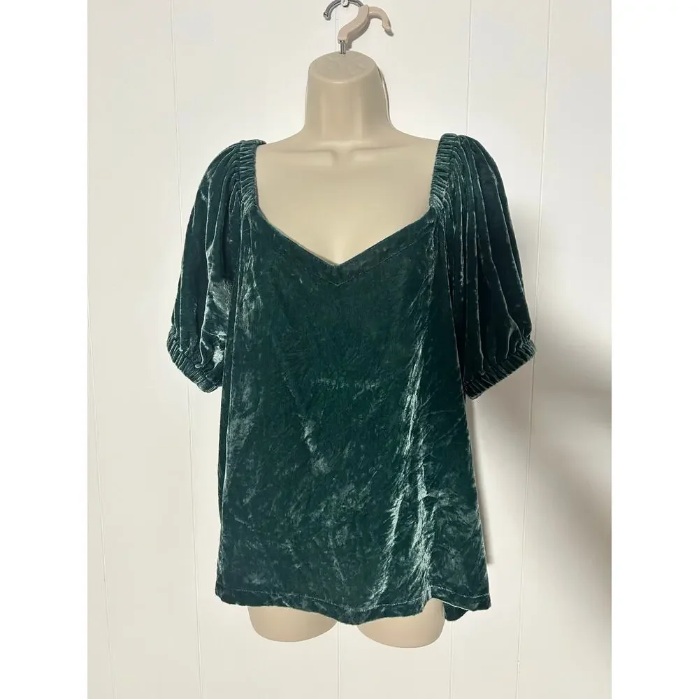 Beautiful Loft Women's Large Off Shoulder Puff Sleeve Blouse Indigo Blue, XC!!!!